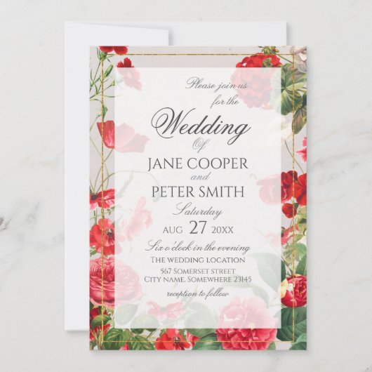 Red flowers bouquet Wedding Invitation Einladung (Vorderseite)