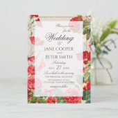 Red flowers bouquet Wedding Invitation Einladung (Stehend Vorderseite)