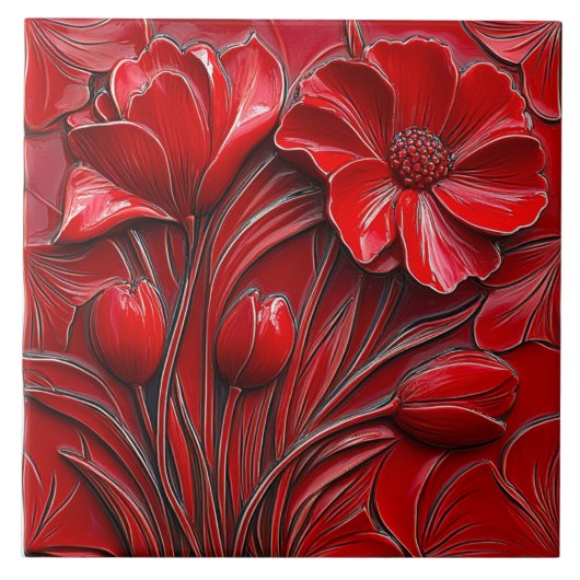 Red Flowers Ceramic Tile Fliese (Vorderseite)