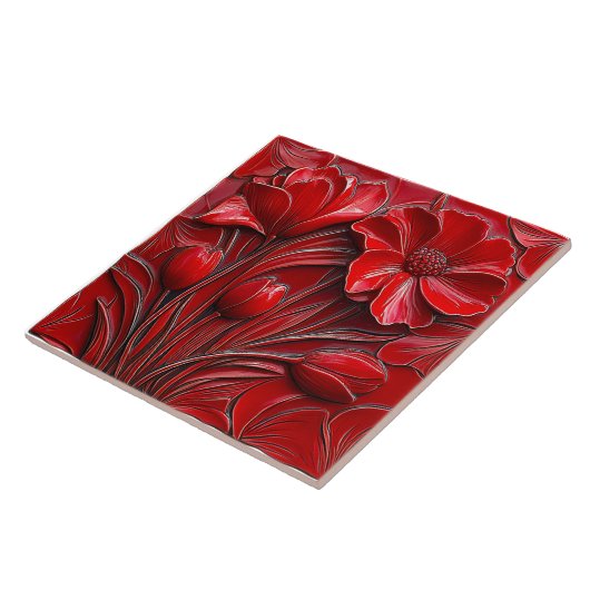 Red Flowers Ceramic Tile Fliese (Seite)