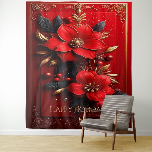 Red Flowers Decorative Holiday Backdrop Wandteppich (Beispiel)