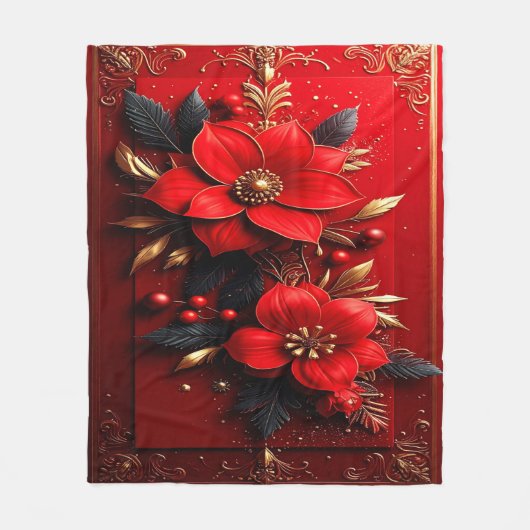 Red Flowers Fleece Blanket (Vorderseite)