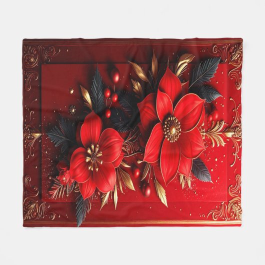 Red Flowers Fleece Blanket (Vorderseite (Horizontal))