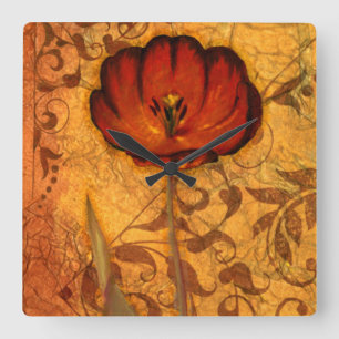 Red Flowers I Quadratische Wanduhr