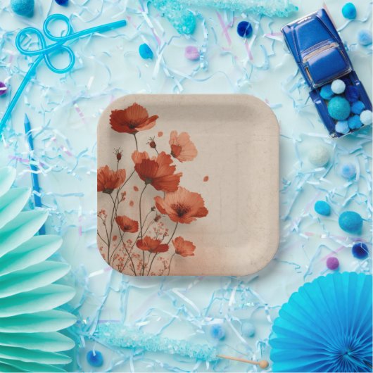 Red flowers. pappteller (Party)