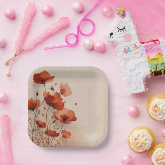 Red flowers. pappteller (Party)