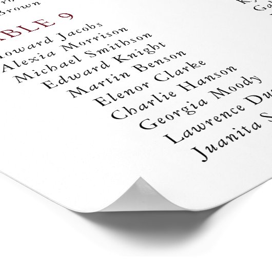 Red Flowers, Pink Flowers, Baptism Seating Chart Poster (Ecke)