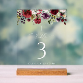 Red Flowers, Pink Flowers, Baptism Table Numbers Acrylschild