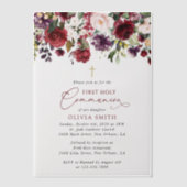 Red Flowers, Pink Flowers, First Holy Communion Pergament Einladungen (Vorderseite)