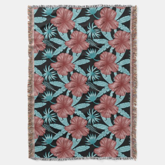 Red flowers tropical seamless pattern &blue leaves decke (Vorderseite Vertikal)