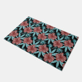 Red flowers tropical seamless pattern &blue leaves fußmatte (Schrägansicht)