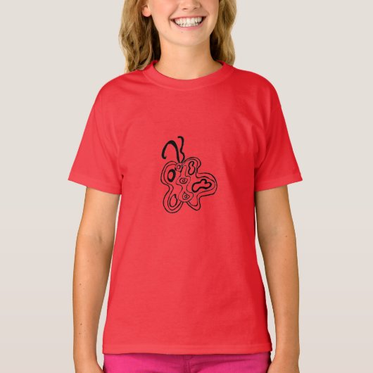 Red Flutterfly B&W Doodle T - Shirt (Vorderseite)