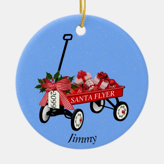 Red Flyer Wagon Keramik Weihnachten Personalisiert Ornament (Vorne)
