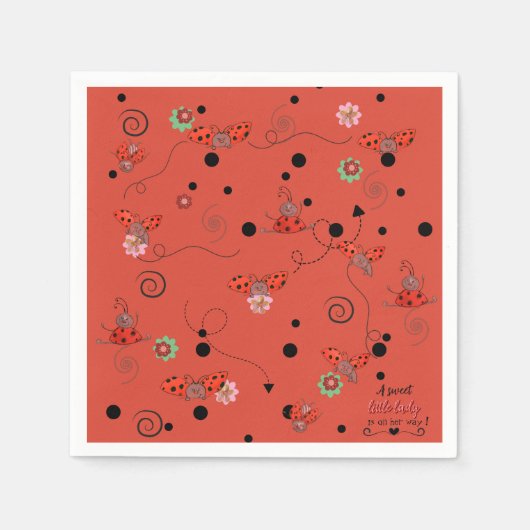 Red Flying Ladybug Pattern Baby Shower Napkins Serviette (Vorderseite)
