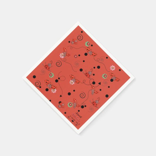 Red Flying Ladybug Pattern Baby Shower Napkins Serviette (Ecke)