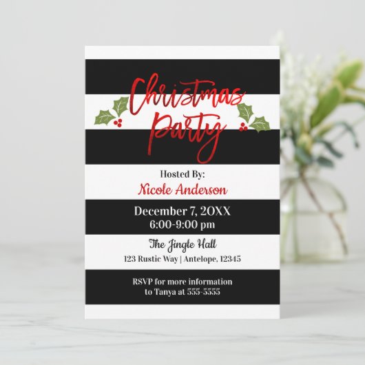 Red Foil Chic Shine Modern Script Weihnachts-Party Einladung (Stehend Vorderseite)