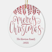 Red Foil Effect Typografie Frohe Weihnachten Keramik Ornament (Links)