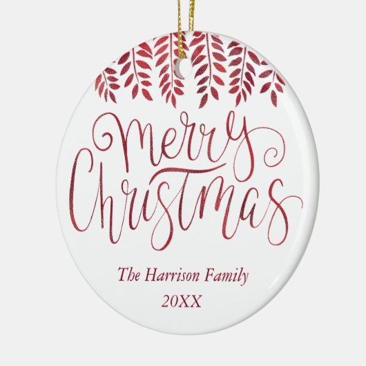 Red Foil Effect Typografie Frohe Weihnachten Keramik Ornament (Links)