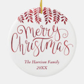 Red Foil Effect Typografie Frohe Weihnachten Keramik Ornament (Hinten)