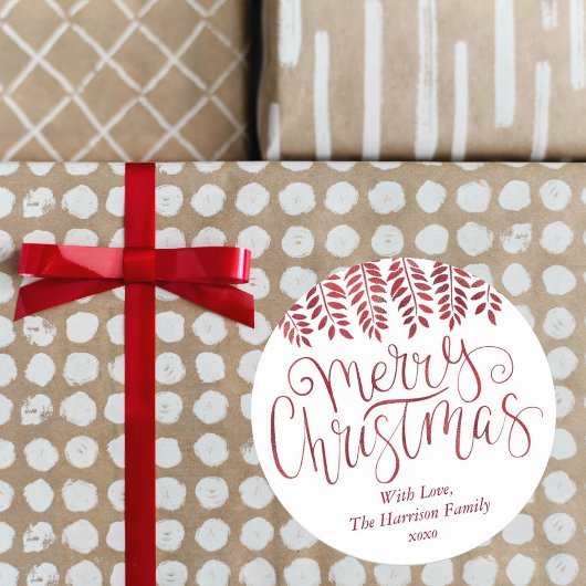 Red Foil Effect Typografie Frohe Weihnachten Runder Aufkleber