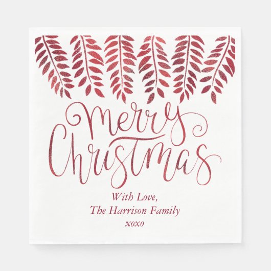 Red Foil Effect Typografie Frohe Weihnachten Serviette (Vorderseite)