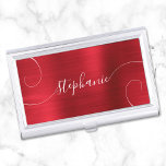 Red Foil Elegantes Skript Curly Name Visitenkarten Dose<br><div class="desc">Ein elegantes Schriftbild mit besonders lockigen Schwänzen. Im Hintergrund befindet sich eine Imitat-rote Rose,  die die digitale Kunstproduktion wie ein Foto abbildet. Passen Sie die Größe des Schriftartes an,  oder verschieben Sie ihn nach Bedarf für längere oder kürzere Namen. Erstellen Sie Ihre eigene Visitenkarten-Hülle für sie.</div>