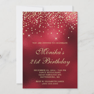 Red Foil Gold Diamond Confetti Bold 21. Geburtstag Einladung