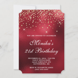 Red Foil Gold Diamond Confetti Bold 21. Geburtstag Einladung