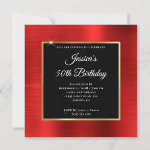 Red Foil Gold und Black Overlay 50. Geburtstag Einladung