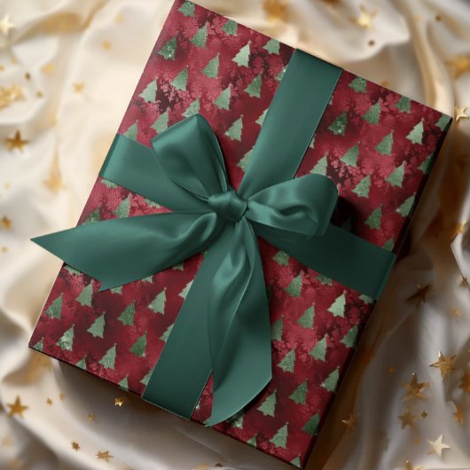 Red Foil Look Glitzer Weihnachtsbaum Glam Geschenkpapier