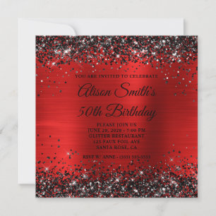 Red Foil Monogram 50. Geburtstag des Schwarzen Gli Einladung