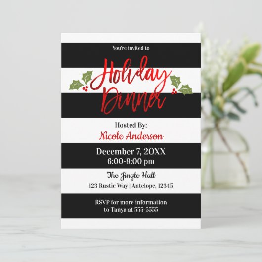 Red Foil Sleek Shine Modern Script Holiday Dinner Einladung (Stehend Vorderseite)
