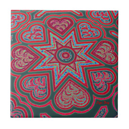 Red Folk Art HeartsTrivet/Tile Fliese (Vorderseite)