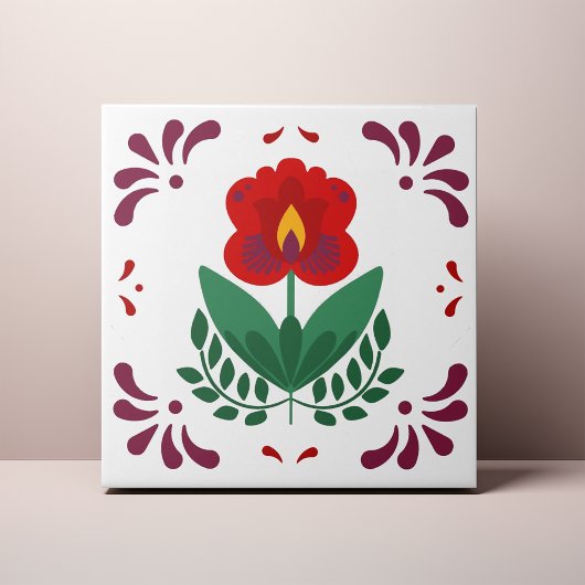 Red Folk Blume Azulejo Fliese