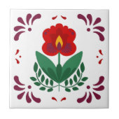 Red Folk Blume Azulejo Fliese (Vorderseite)