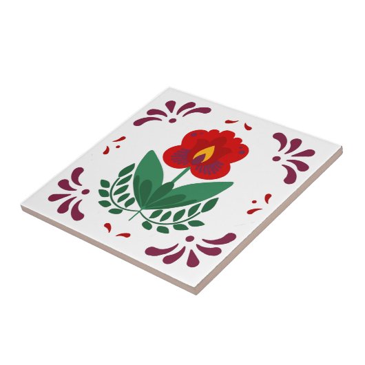 Red Folk Blume Azulejo Fliese (Seite)