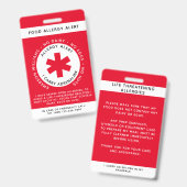 Red Food Allergy Alert Child ID Ausweis (Front & Back)