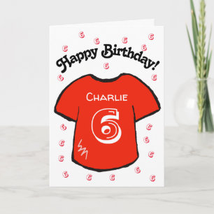 Red Football Shirt zum 6. Geburtstag Karte