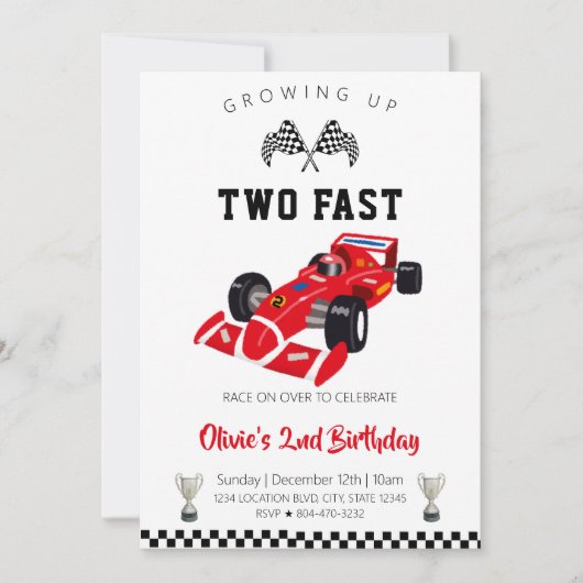 Red Formula One Racing Car birthday Einladung (Vorderseite)
