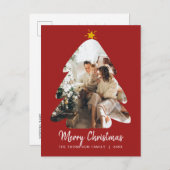 Red Foto Christmas Tree Frohe Weihnachtsschrift Postkarte (Vorne/Hinten)