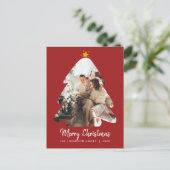 Red Foto Christmas Tree Frohe Weihnachtsschrift Postkarte (Stehend Vorderseite)