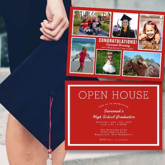 Red Foto Collage Abschluss Open House Einladung