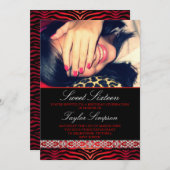 Red Foto Zebra Print Sweet16 Geburtstag einladen Einladung (Vorne/Hinten)