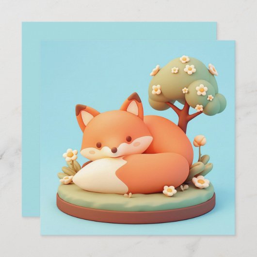 Red Fox 3D Clay Style Floral Tree Postcard (Vorne/Hinten)