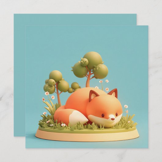 Red Fox 3D Clay Style Forest Meadow Postcard (Vorne/Hinten)