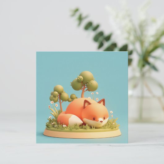 Red Fox 3D Clay Style Forest Meadow Postcard (Stehend Vorderseite)