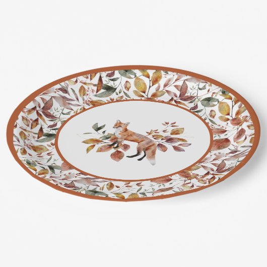 Red Fox Autumn Herbstlaubs Pattern Pappteller (Schrägansicht)