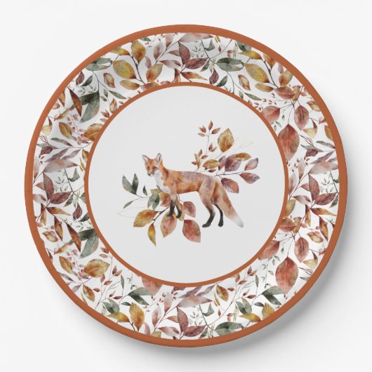 Red Fox Autumn Herbstlaubs Pattern Pappteller (Vorderseite)