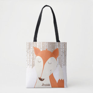 Red Fox Birch Tree Winter Woodland Tasche