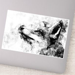 Red Fox Black and White Watercolor 01 Aufkleber